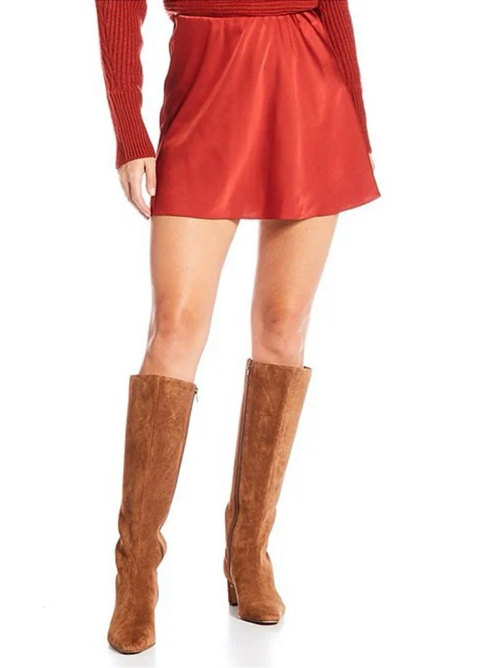 Gianni Bini Charlie Satin High Rise A-Line Mini Skirt Tangelo NWT Size XS